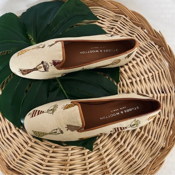 Stubbs & Wootton Palm Beach Linen and leather ladies with baskets loafers 8-1/2 - Picture 4 of 15